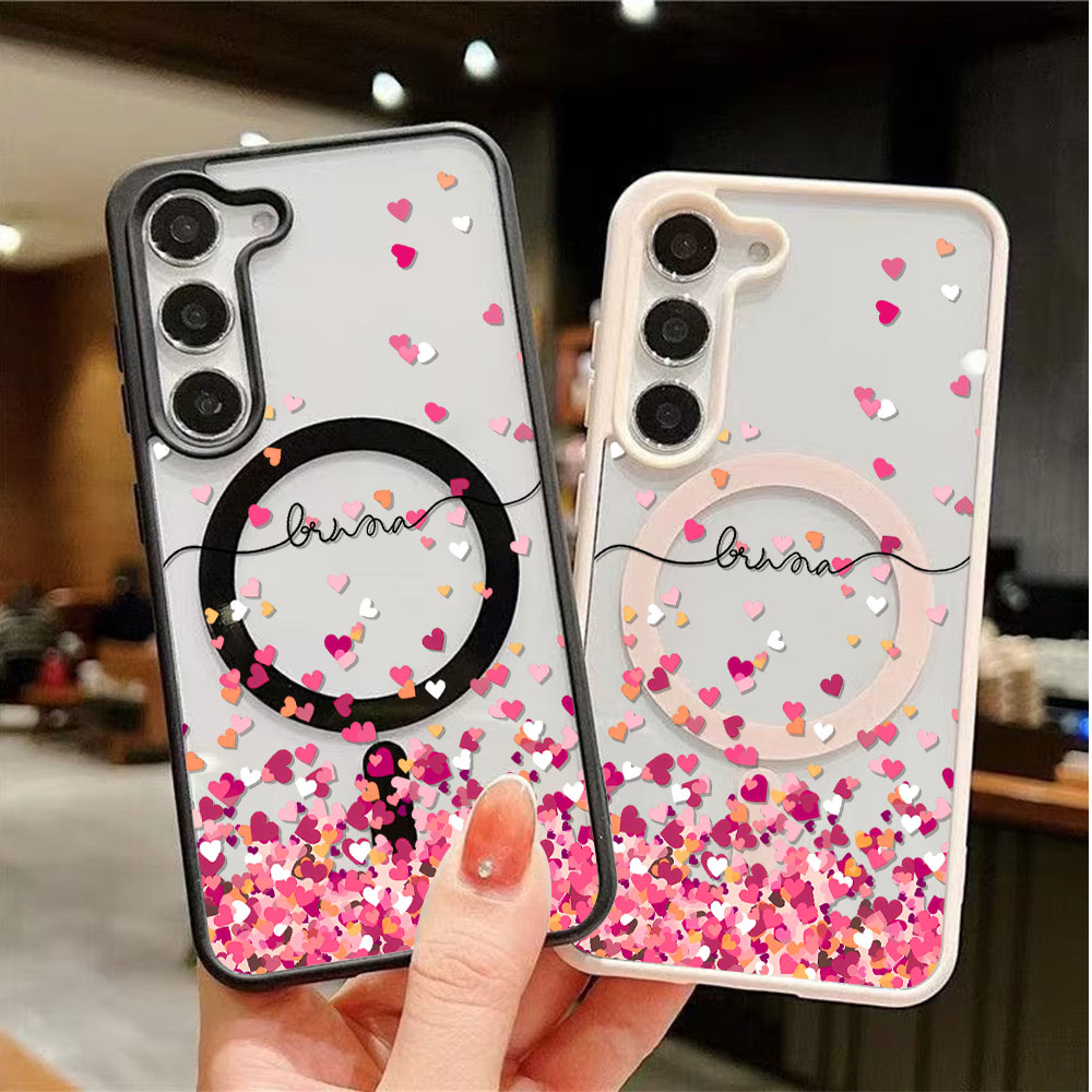 Magnetic Phone Case - Pink Heart Print Phone Case For