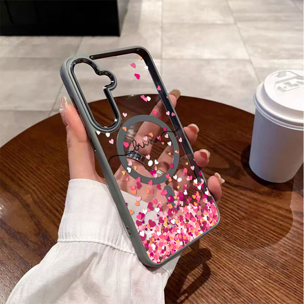 Pink Heart Print Phone Case Fo - Magnetic Phone Case avaliação e preço