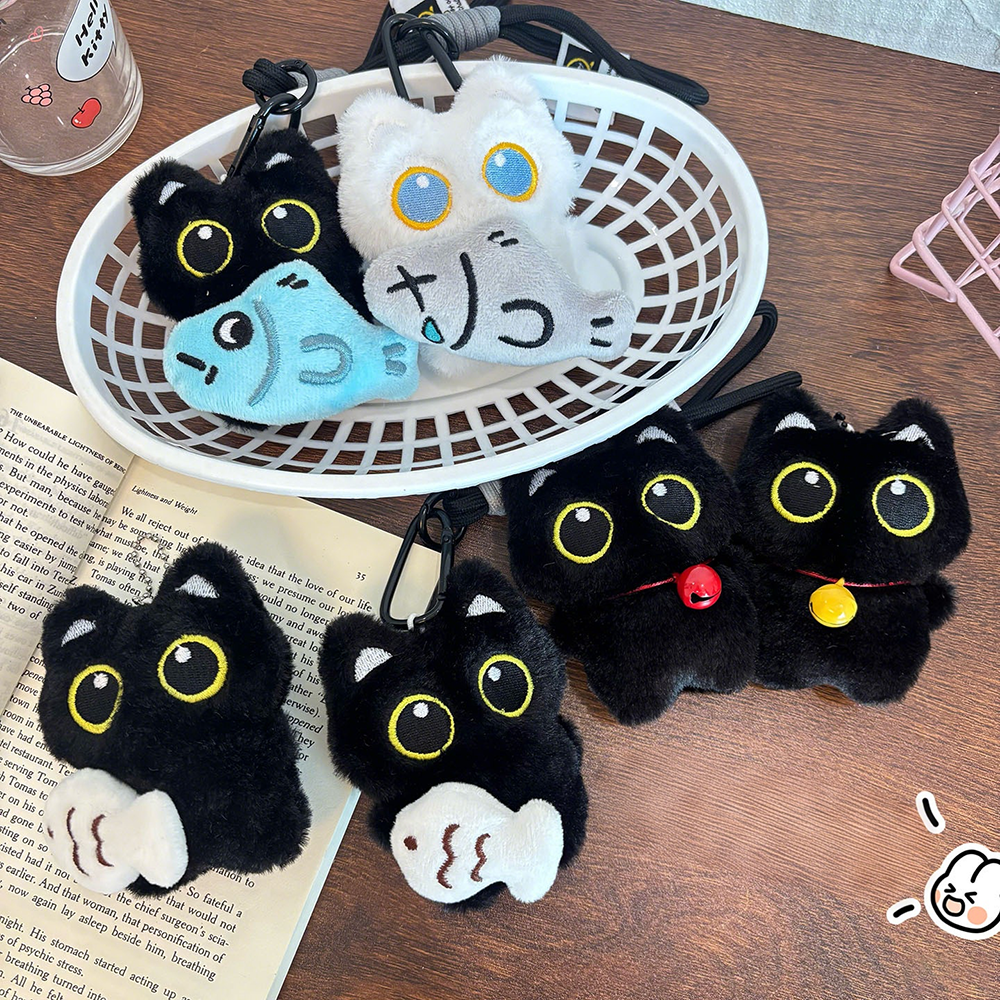 Cute Plush Big Eyed Black Cat  - Phone Accessories Doll avaliação e preço