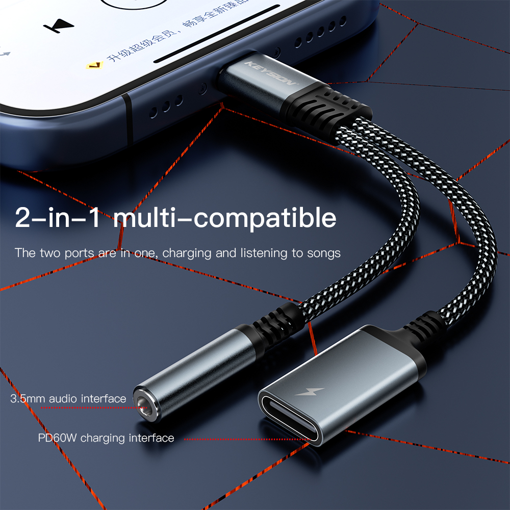 KEYSION 2 in 1 Type C to 3.5mm - Earphone Splitter Jack avaliação e preço