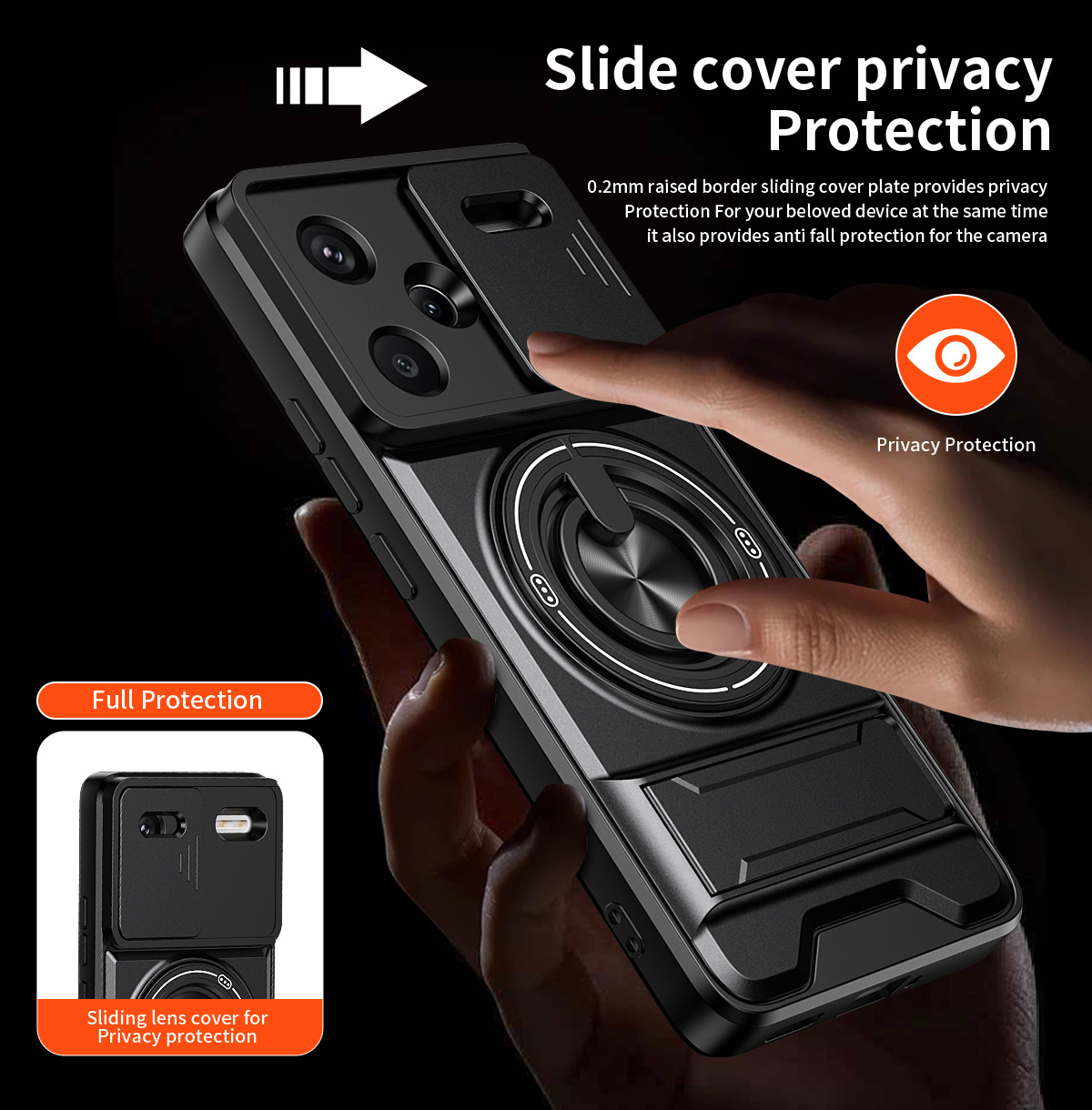 Lens Slide Camera Phone Case f - Phone Kickstand Ring avaliação e preço